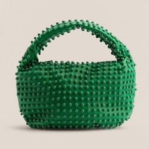 NA-KD Green Studded Round Shoulder Faux Leather Soft Bag